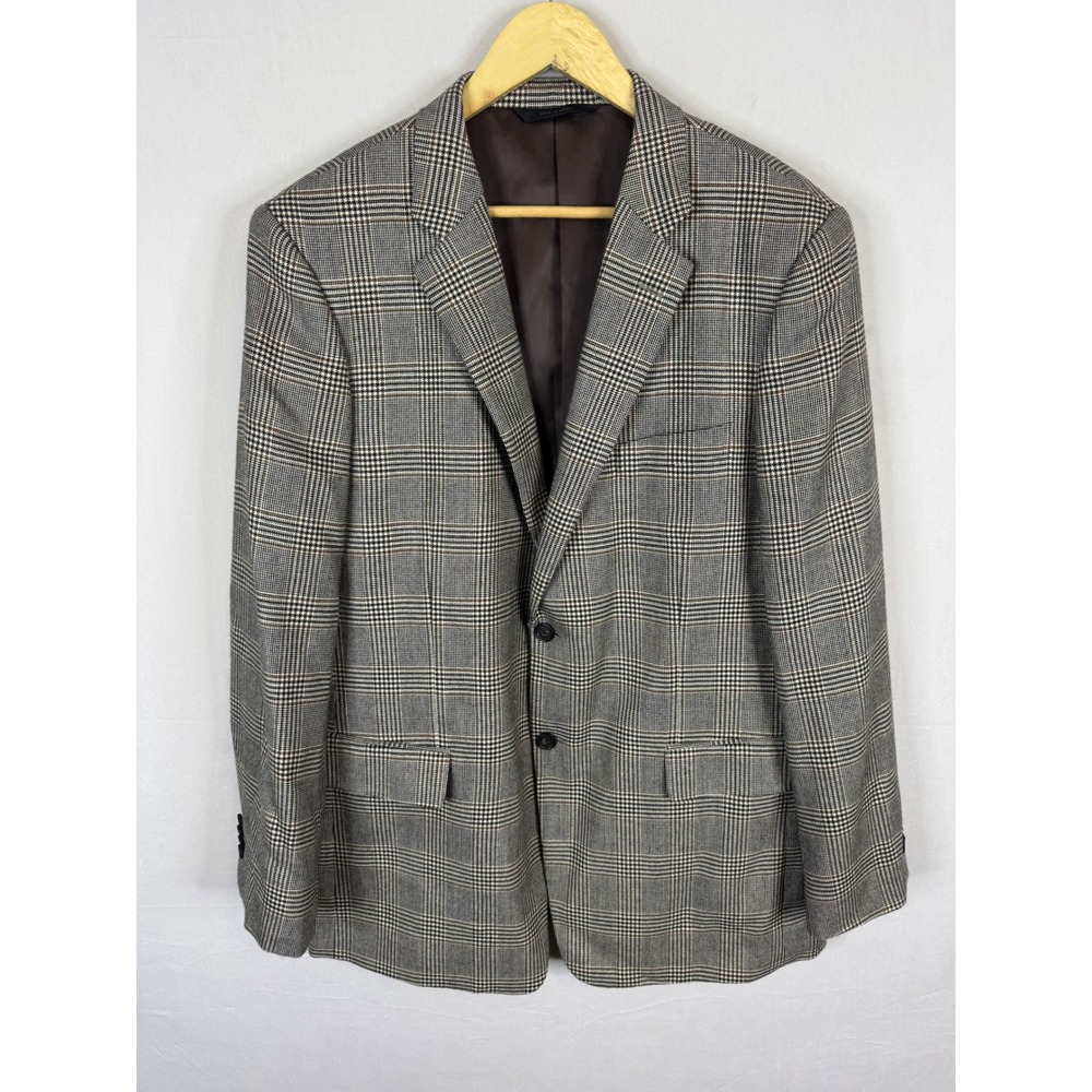 John W. Nordstrom 100% Cashmere Glen Plaid Blazer Sport Coat Brown 44L Tall